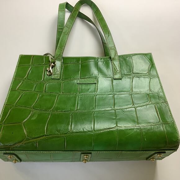 Doone & Bourke Green Alligator Design East West Tote 13" x 10" x 4" Purse - Picture 2 of 11